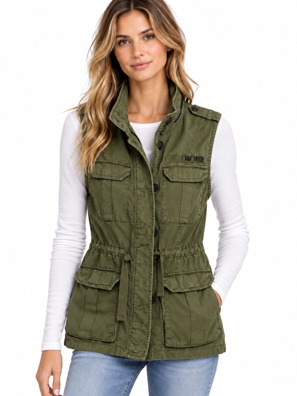 Abercrombie & Fitch 1892 olive green cotton utility vest Medium